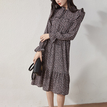 Spring and Autumn 2021 New chiffon floral dress waist slim temperament long French gentle dress