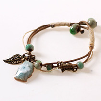 Jingdezhen ceramic small jewelry original design simple personality light blue bracelet women buckle ethnic jewelry