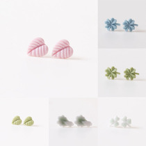 Ceramic small jewelry original design student adult female stud earrings simple leaf stud steel needle hipster small
