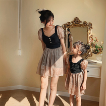New parent-child swimsuit mother and daughter one-piece dress girl girl cute thin belly bathing swimsuit beach swimsuit