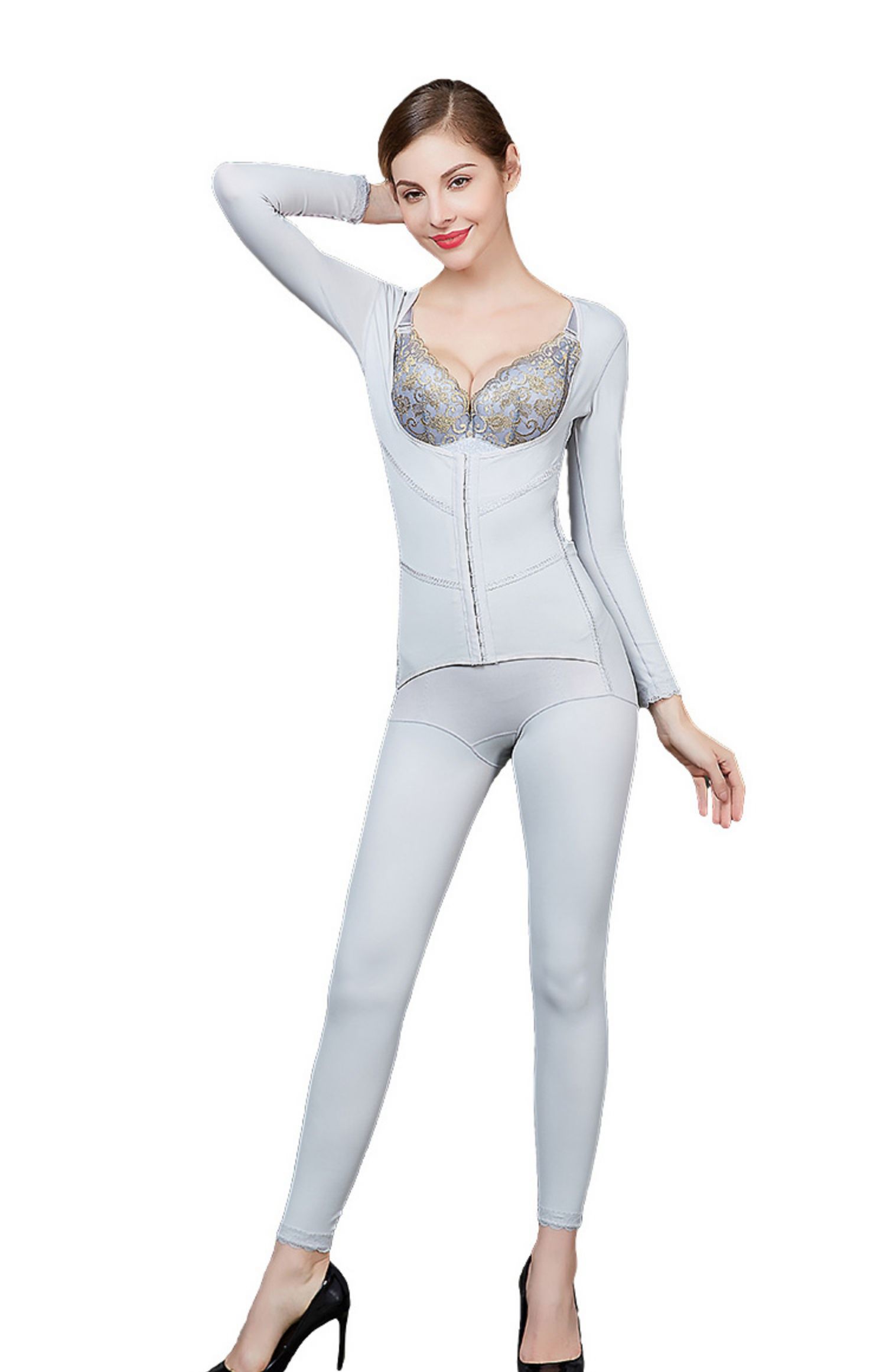 塑身衣女瘦身燃脂美体束腰塑形产后紧身连体全身后脱定型加强版