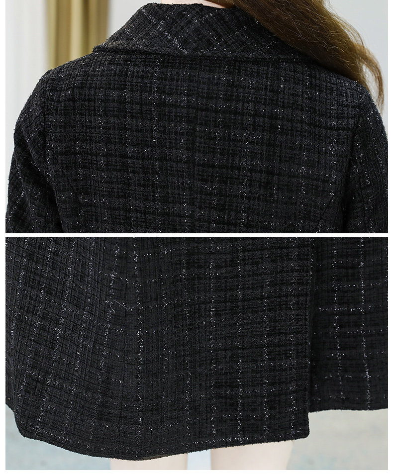 欧洲站赫本风毛呢外套女秋新款黑色粗花呢中长款呢子大衣流行加厚