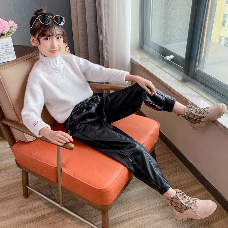 小鱼儿童装d12一粒扣皮裤