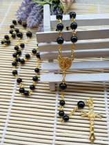 New Rosary Black imitation Agate Rosary Rose Cross Necklace Maria Christian Catholic