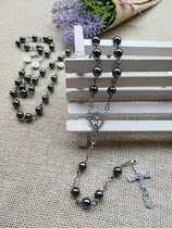 Christian Relics Black Gallstone Necklace Rosary Beads 59 Exorcism Rosary Cross Necklace