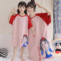 Paternity and Family Garment Sleeping Dress Girl Pure cotton Short sleeve girl Princess wind dress Bottom Household Clothes