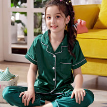 Summer teenage pajamas girls junior high school students Ice Silk thin short-sleeved trousers silk middle school children home clothes women