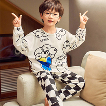 Childrens pajamas boy spring and autumn pure cotton long sleeve cartoon boy 12 middle childrens home suit