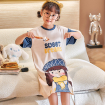 Girl Sleepskirt Summer Pure Cotton Short Sleeper Childrens Pajamas Girl Princess Baby Primary School Home Clothes