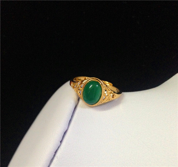 欧币保色不掉色戒指 仿黄金镶宝石板戒 女士活口沙金玉镀金戒指