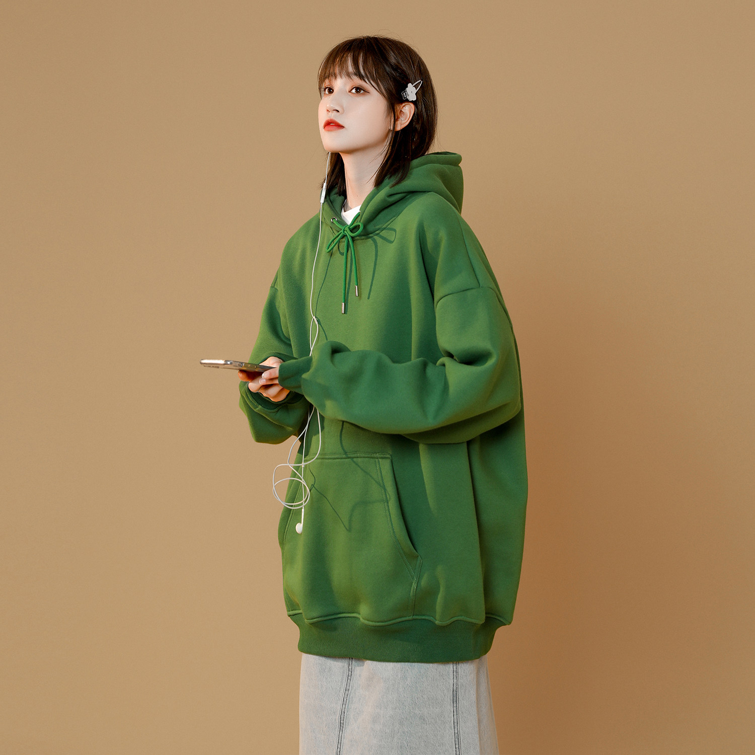 w077-p35 2021秋季新款纯色中性情侣连帽套头百搭卫衣