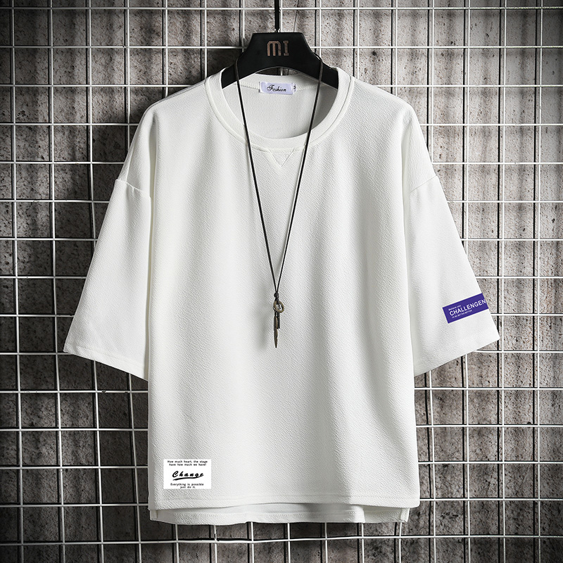 short sleeve summer japanese 3 / 4 sleeve t-shirt for men's loose fashion printed fat man half sleeve large 5 / 4 sleeve top