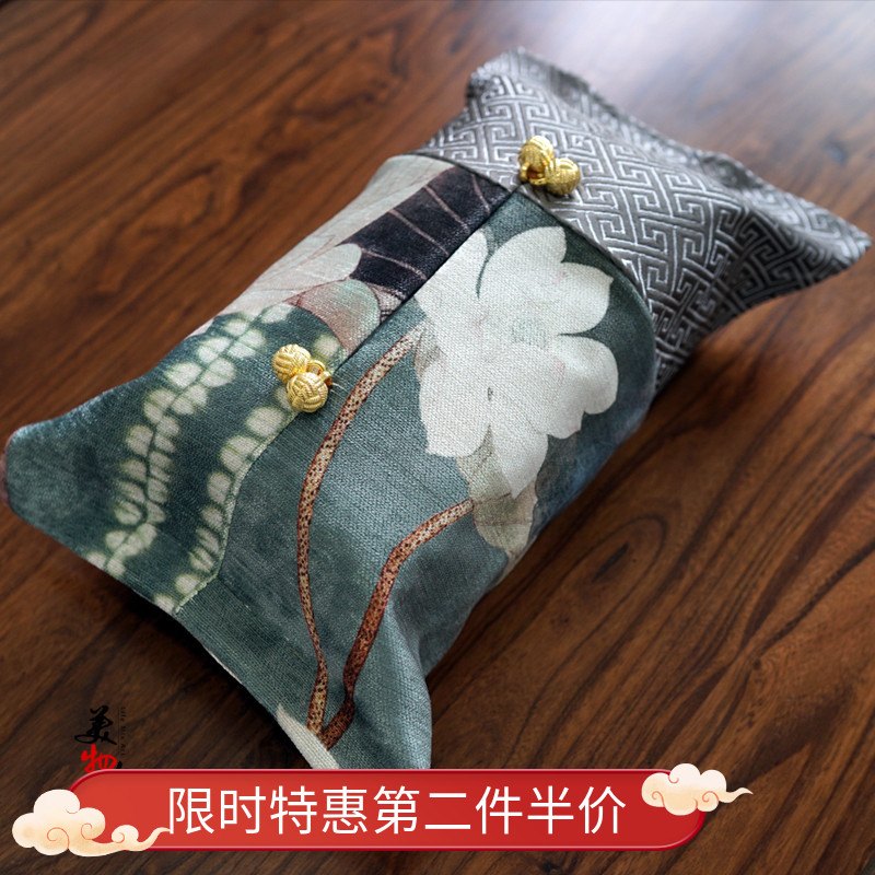 中式抽纸盒客厅车用荷花中式纸巾套餐巾套车载纸巾套布艺纸巾袋 Изображение 1 中式抽纸盒客厅车用荷花中式纸巾套餐巾套车载纸巾套布艺纸巾袋 Изображение 1