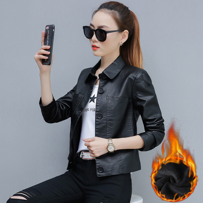 短款皮衣外套女机车服2019春秋新款帅气休闲小皮褂百搭圆领夹克潮