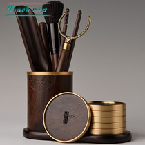 Touch Miss six gentlemen solid wood ebony ebony set pure copper kung fu tea set accessories Daquan tea clip pen cup cushion