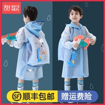 Childrens raincoat Boy primary school kindergarten with school bag A big child waterproof school poncho Baby dinosaur raincoat