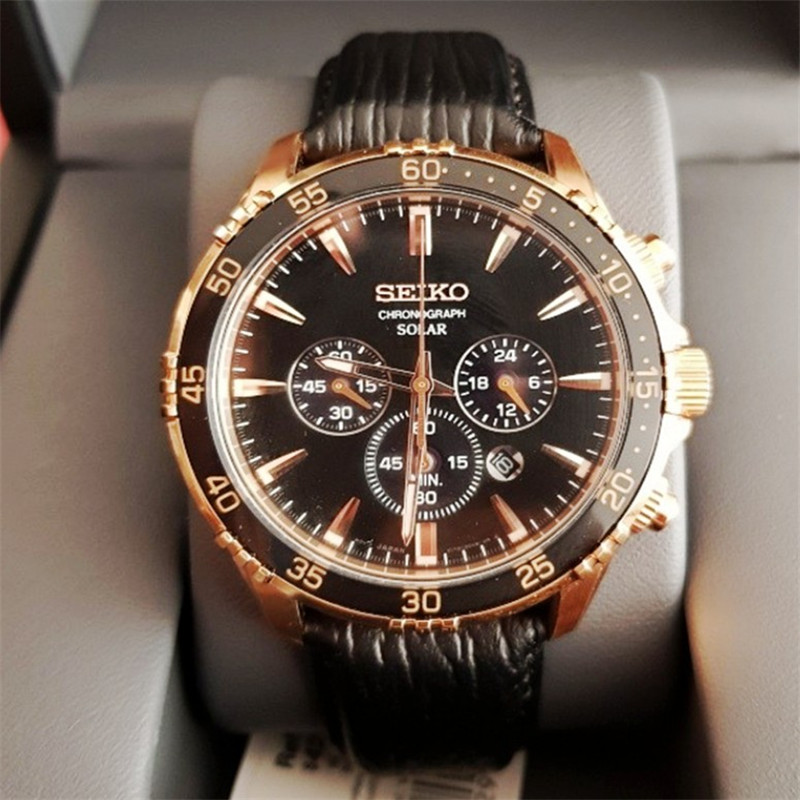 ægtefælle Manners Behandle Seiko Solar Black Dial Rose Gold Chronograph Mens Watch SSC448P1 |  islamiyyat.com