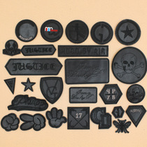 Embroidery cloth stickers leather embroidery decals leather label embroidery red and black leather label subsidy clothing stickers Personality decals can be customized