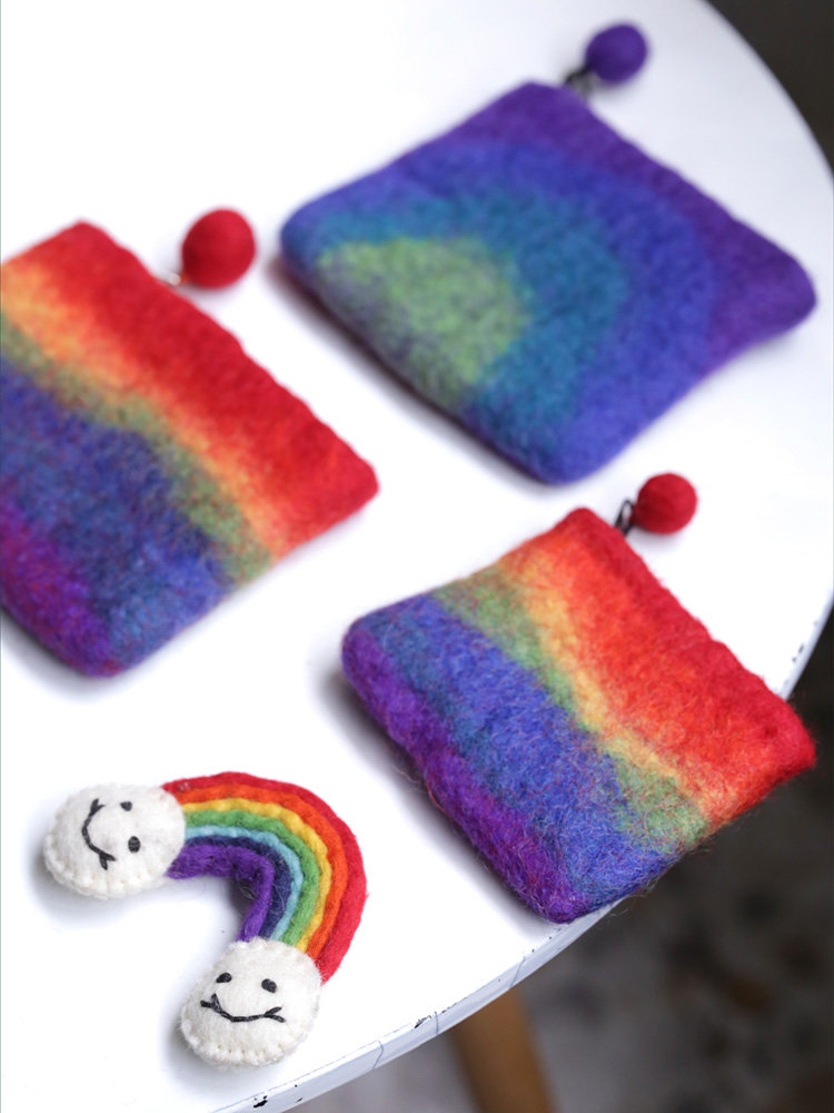 Nepal Artisanal Wool Felt Wool Felt Rainbow Zero Wallet Cute Cashier Bag Zero Wallet Mini-Card Parent-child