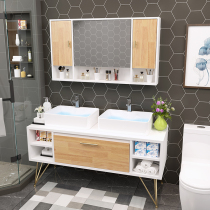 Nordic solid wood bathroom cabinet wash basin cabinet combination double double basin floor type toilet wash table bathroom