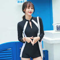 Swimsuit Womens conservative one-piece cover belly thin plus size professional sports long-sleeved flat angle hot spring student swimsuit