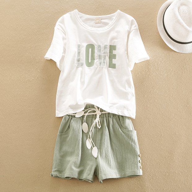 女童时尚套装中大童短袖宽松版两件套潮韩版儿