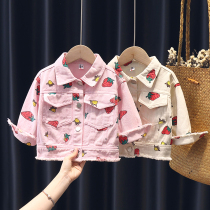 Girls coat spring and autumn 2021 new style children children autumn strawberry print foreign air cardigan long sleeves princess baby