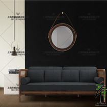 Modern Chinese white wax wood rattan full solid wood sofa minimalist guest hall furniture Villa Clubhouse Combined Fabric Sofa