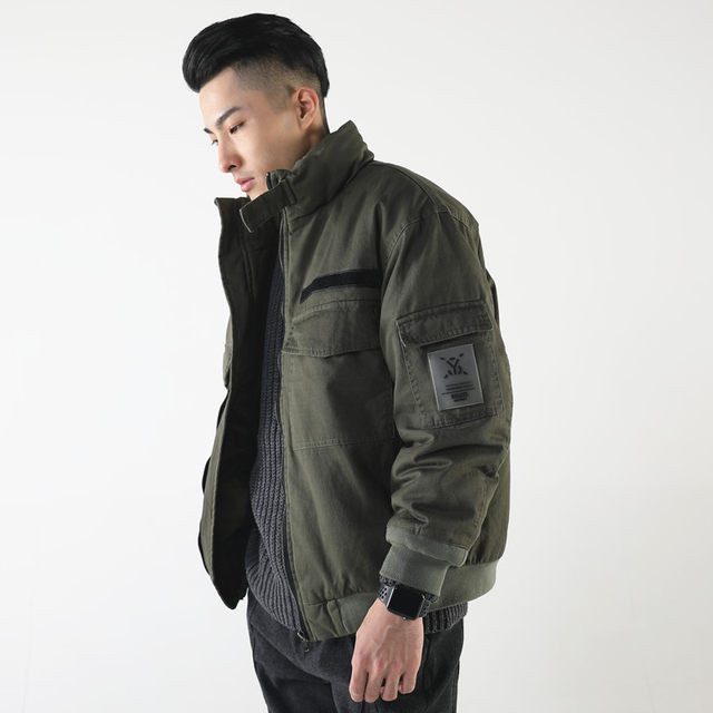 BOTB Japanese retro stand-collar tooling padded jacket jacket men's handsome army green military uniform padded winter coat jacket BOTB Japanese retro stand-collar tooling padded jacket jacket men's handsome army green military uniform padded winter coat jacket