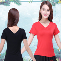 Plus size square dance costume modal V collar square dance short sleeve dance jacket women practice yoga suit