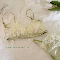 French triangle cup embroidered ultra-thin underwear set without steel ring big chest small breathable small chest bra underwear