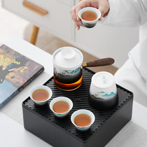 Fast guest Cup travel kung fu tea set Small set portable outdoor storage bag one pot four cups ceramic teapot tea tray