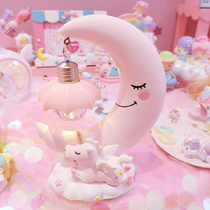 Soft cute moon unicorn bedroom warm night light small table lamp healing girl heart cute desktop decoration