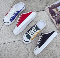 Can step on the heel of literary canvas female hemp leaf students rootless lazy Korean version of flat wild summer