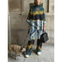 Fashion printed straight loose twopiece suit women
