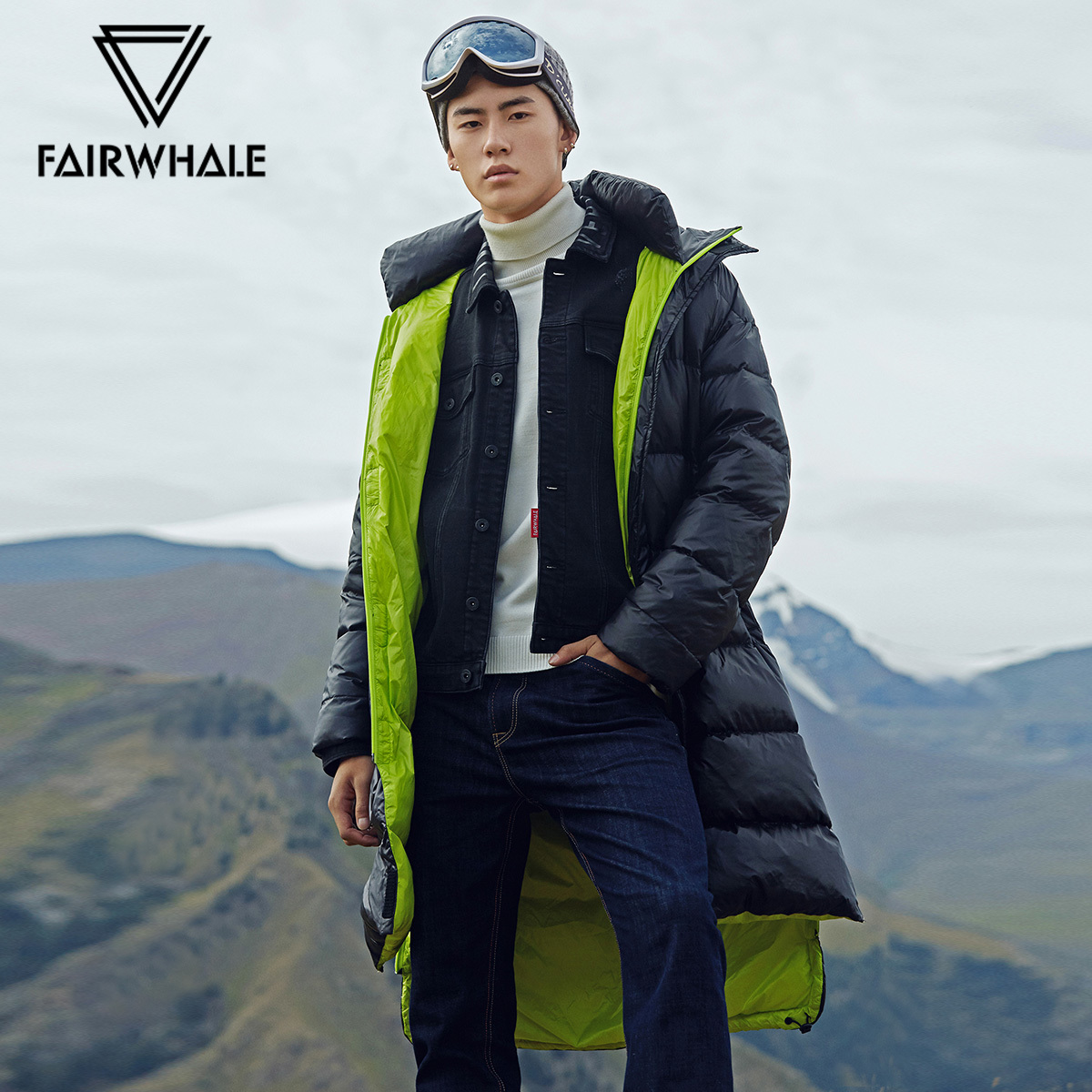 反季促销 Mark Fairwhale 马克华菲 荧光色内里 男式长款连帽过膝羽绒服 双重优惠折后￥226.8包邮