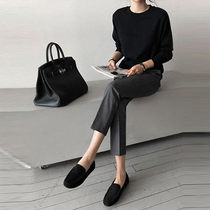 Suit pants womens spring and summer high-waist nine-point cigarette pants straight loose professional gray trousers are thin and small-footed pants