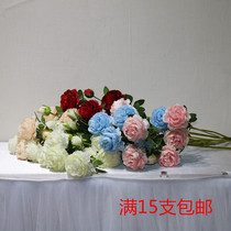 Simulation three-headed foreign peony living room decoration flower silk flower fake flower flower arrangement Peony flower wedding decoration road lead single branch