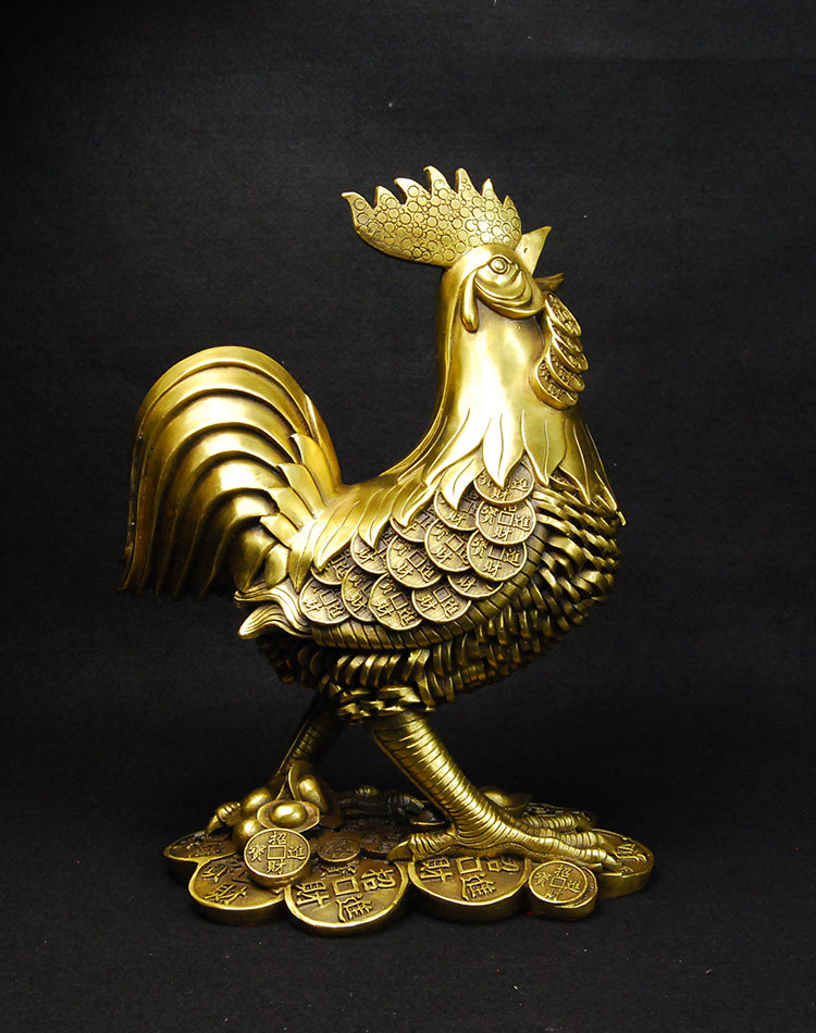 铜鸡摆件纯铜桌面鸡年吉祥物金鸡客厅装饰公鸡工艺品金属柜子摆设