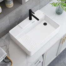 Balcony Ceramic Table Basin Left Right Side Drain Home Wash Wash Single Basin With Washboard Laundry Basin Wash Sink Laundry Pool