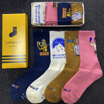 Letters new cartoon pattern design Korean sports cotton socks street trend socks tube socks mens and womens ins tide