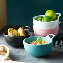 Nordic style single ear ceramic bowl Household creative dishes Ceramic salad bowl Dessert bowl Fruit bowl Personality cereal bowl