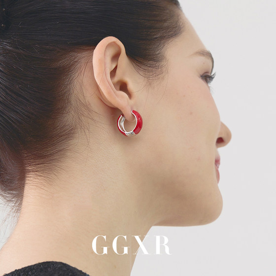 ggxr 스프링과 여름 블루 및 레드 오일 드롭 후프 이어링 귀 펑크 이어 클립 ggxr 스프링과 여름 블루 및 레드 오일 드롭 후프 이어링 귀 펑크 이어 클립