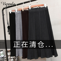 Half Body Dress Winter Accessories Sweatshirt Lady Black Knit A Character High Waist New 100 Pleated Skirt slim fit