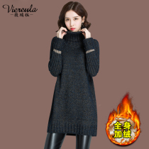 Sleeve Hooded Sweater 2022 Autumn Winter New Korean Version Loose Wear Medium Long Lady High Collar Plus Suede Thickened Undershirt