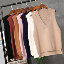 Waistcoat Girl Short Korean version Students College Wind Spring and Autumn Costume Women 2022 New Knit V Collar Blouse Vest Waistcoat