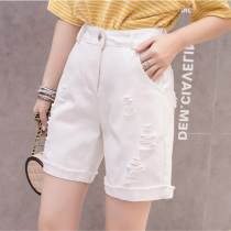 Summer five-point denim shorts womens summer 2020 New wear tide high waist loose Hong Kong flavor straight tube 5 points middle pants