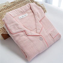 Foreign Trade Raw Single Spring Fall Pure Cotton Thickened Gauze Lovers Pyjamas Woman Long Sleeve Striped Male Cotton Hemp Home Suit Suit