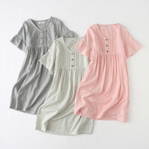 Summer all-cotton double layer gauze short sleeve sleeping dress lady cute princess cotton linen pyjamas in pure cotton middress