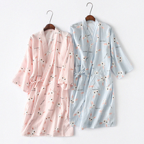 Spring and summer full cotton double layer gauze and sleeping robe with long sleeves pure cotton sleeping dress female crushed flowers and wind bathrobe home sweaty